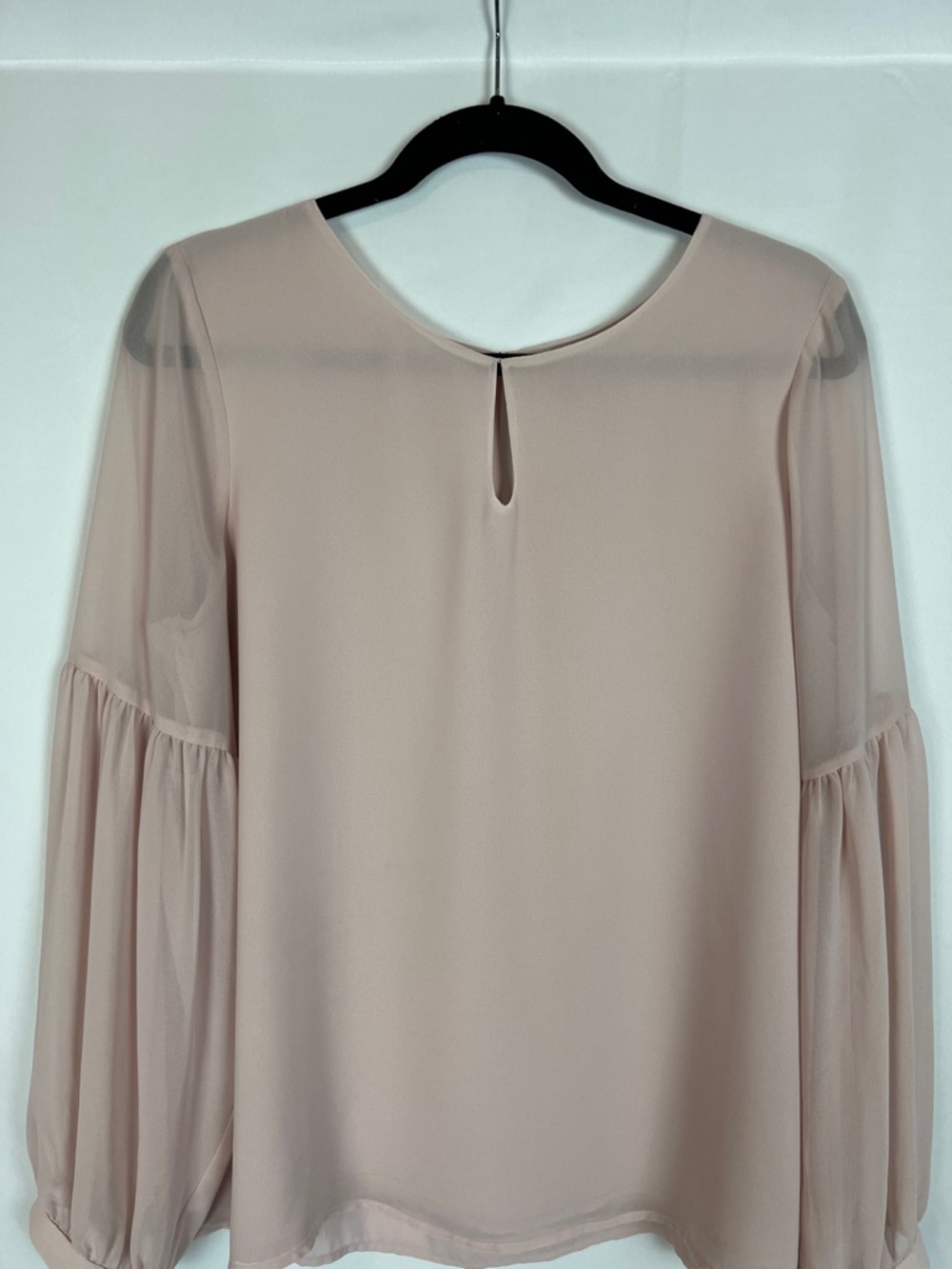 Express Blush Sheer Balloon Sleeve Top - Picture 2 of 13